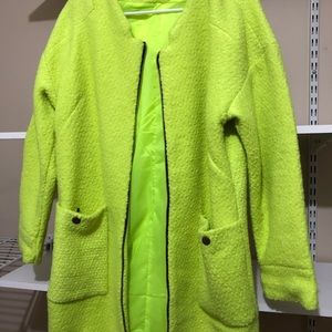 Neon yellow boucle winter coat